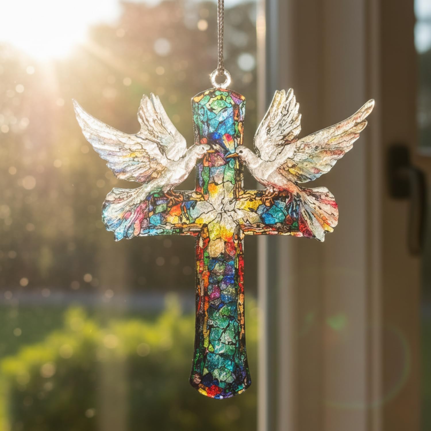 Christian Gifts for Women - Memorial Gifts - Cross Decor – Textured Acrylic Suncatcher Hanging Decoration – Cross with Doves for Window, Tree, Religious Gifts, Gifts for Mom Girl (Textured Suncatcher) - Image 5