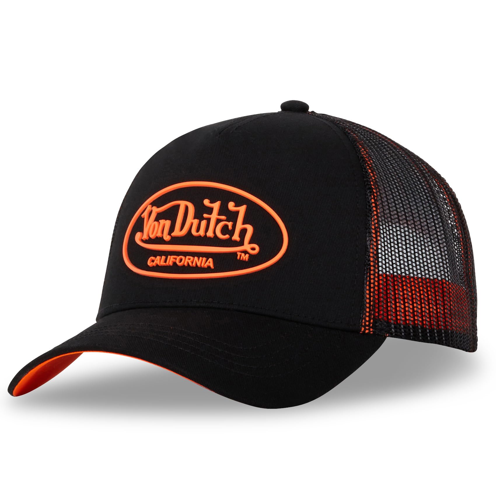 Von Dutch Neon Logo Trucker CapDutch Women/Men - Cap Baseball mesh Snapback, with Peak, Peak All-Season Spring Summer Autumn Winter - One Size Black-Orange