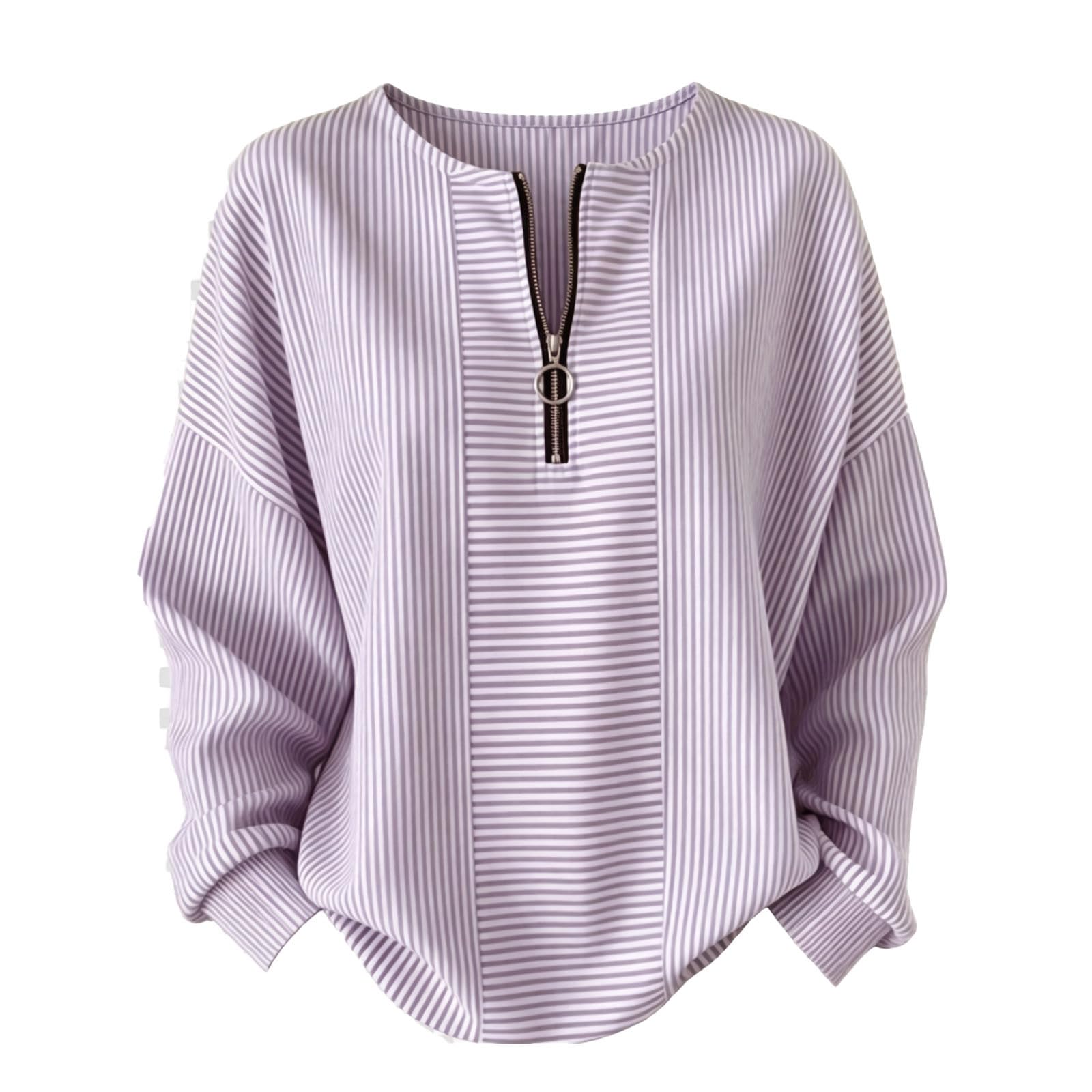 Tee Shirt Femme Manches Courtes Haut Chic Et Elegant Blouse Top Haut rayé en de Saison Coupe décontractée Manches Longues Fermeture éclair partielle et col Rond Disponible en Grandes