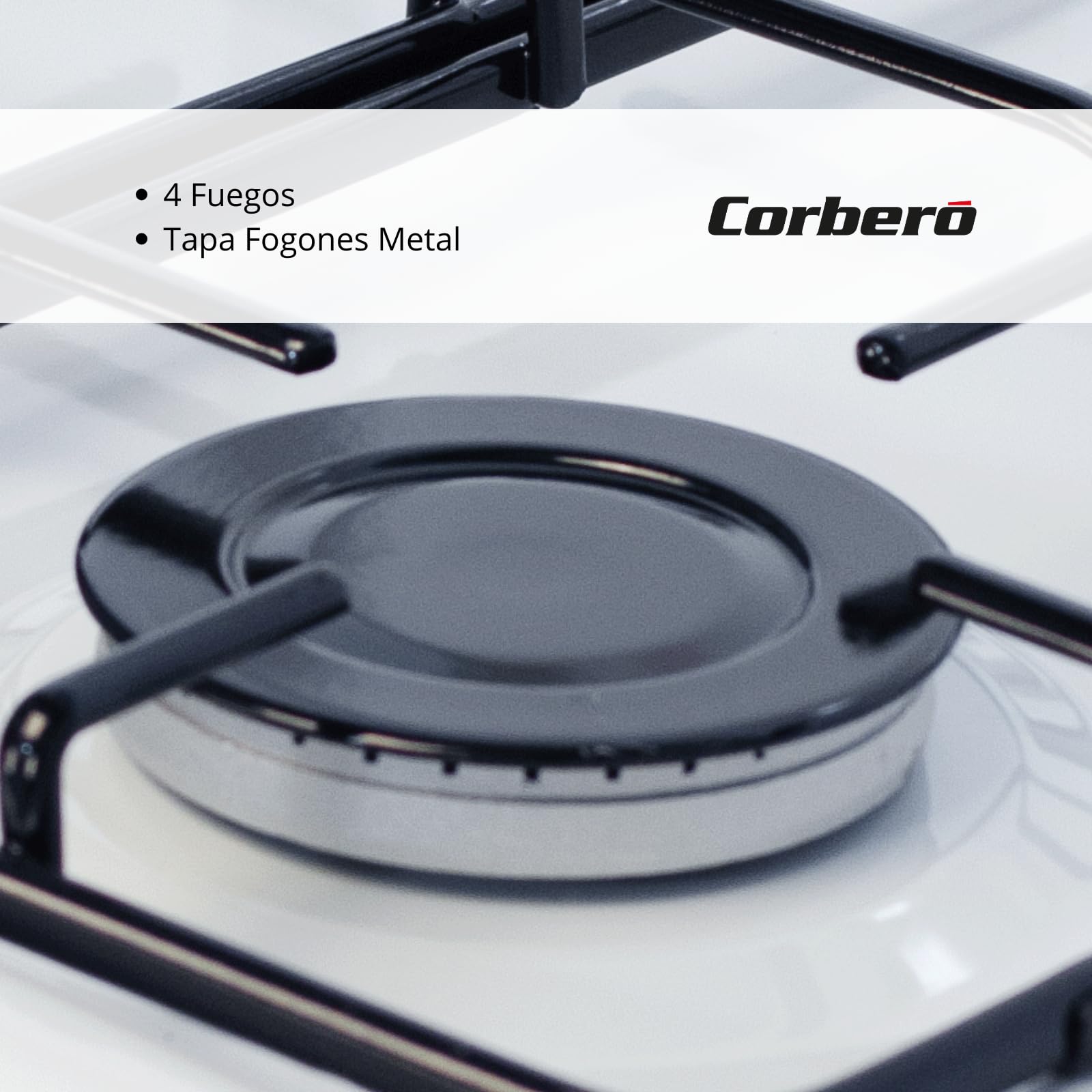 Corberó CCSF45020BW Kochfeld Plus 50 cm | 4 Kochfelder Butangas | Ofen 43 L | Deckel aus Metall | doppelte Glastür | Platte und Grill verchromt | automatische Sicherheitsabschaltung | Weiß