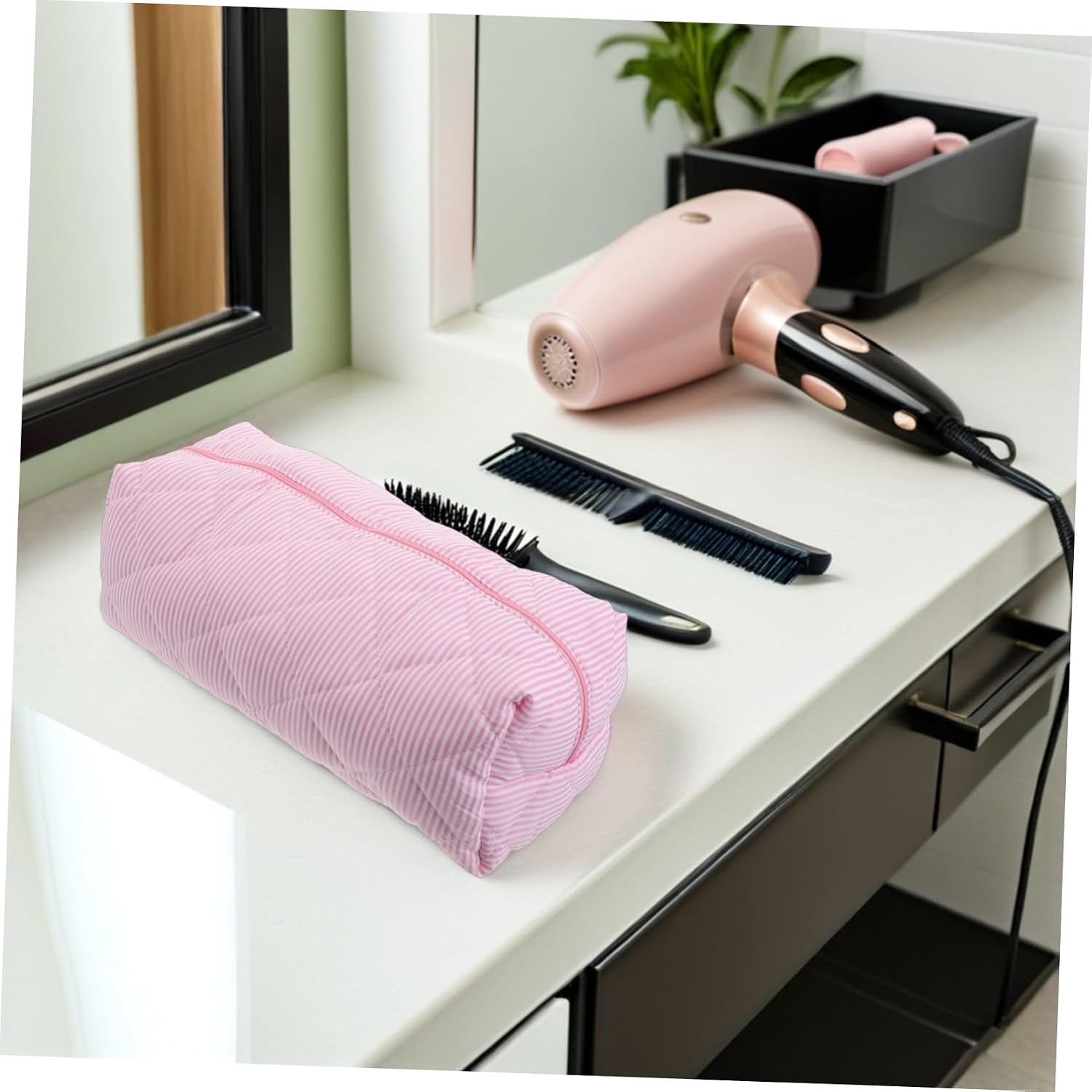Portable Hair Tool Bag with Large Storage Capacity and Multiple Pockets, Waterproof Cloth and Cotton Hair Dryer Organizer for Travel and Hotels