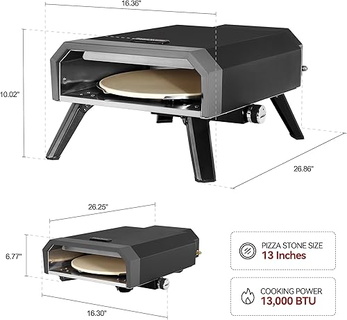 Miniatura 2 de Horno de pizza para exteriores con piedra de pizza de 13 pulgadas, 13,000 BTU, máquina portátil de pizza de gas propano con patas plegables para