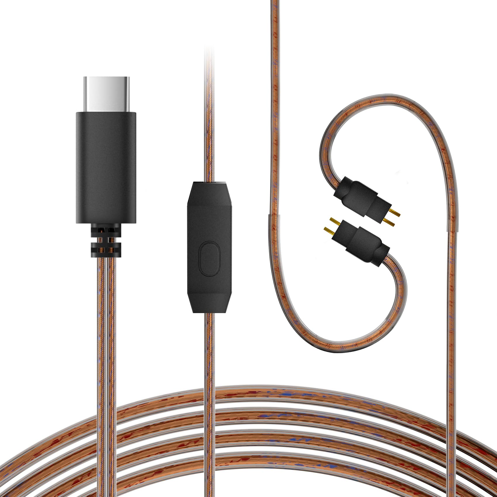 KZ ZS10 Pro iem Cable, Replacement USB C Type-C Cable, CCZ C02 4N OFC in ear Monitor Extension Cords for ZS12 PROX, ZSN PRO X, EDX PRO, ZAR, ZA12, Castor, ZSA, PRX, CCA CRA Earbuds (2Pins with Mic)