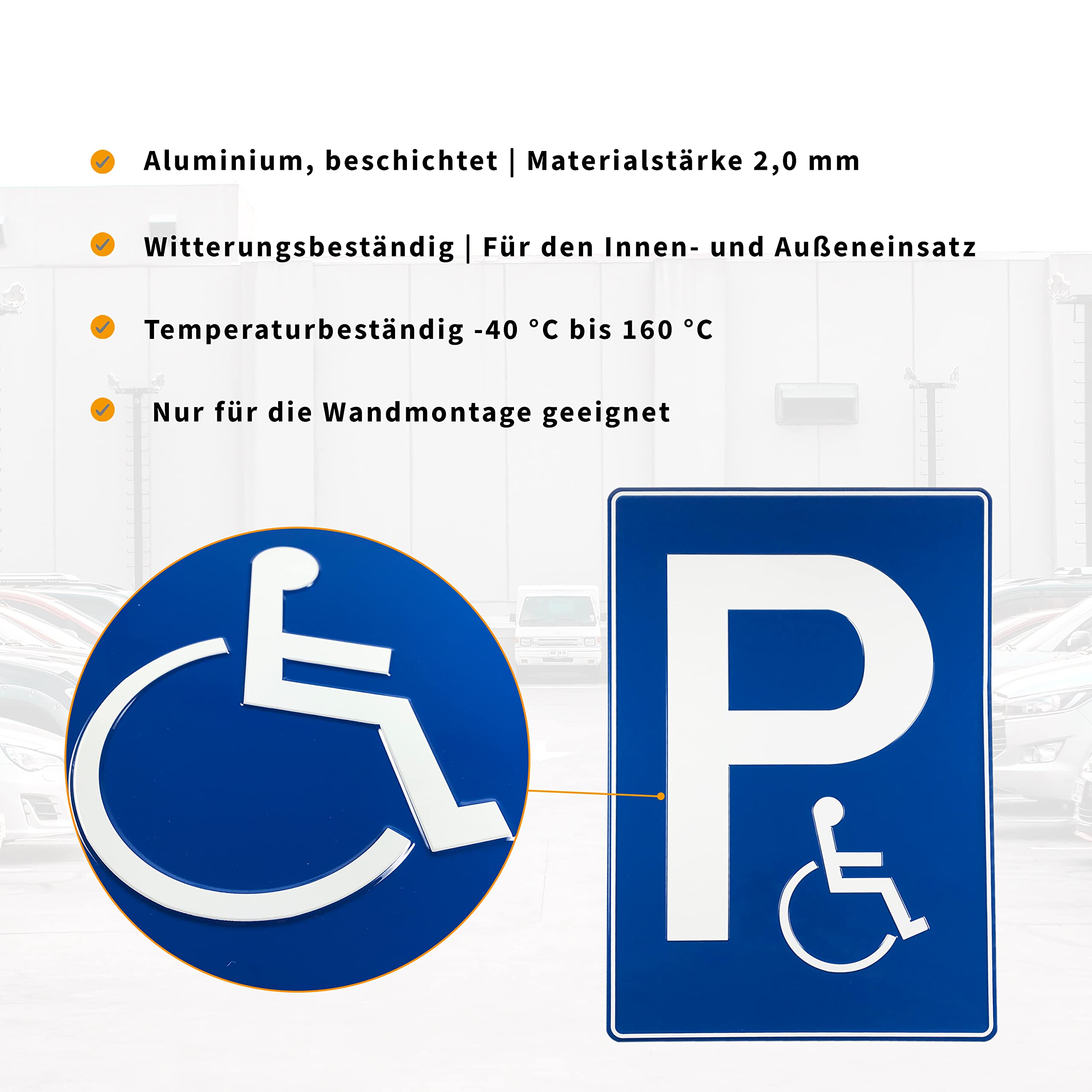 Parkplatzschild Behindertenparkplatz Symbol Aluminium, geprägt - BxH 40,0 x 60,0 cm - Parkplatzkennzeichnung