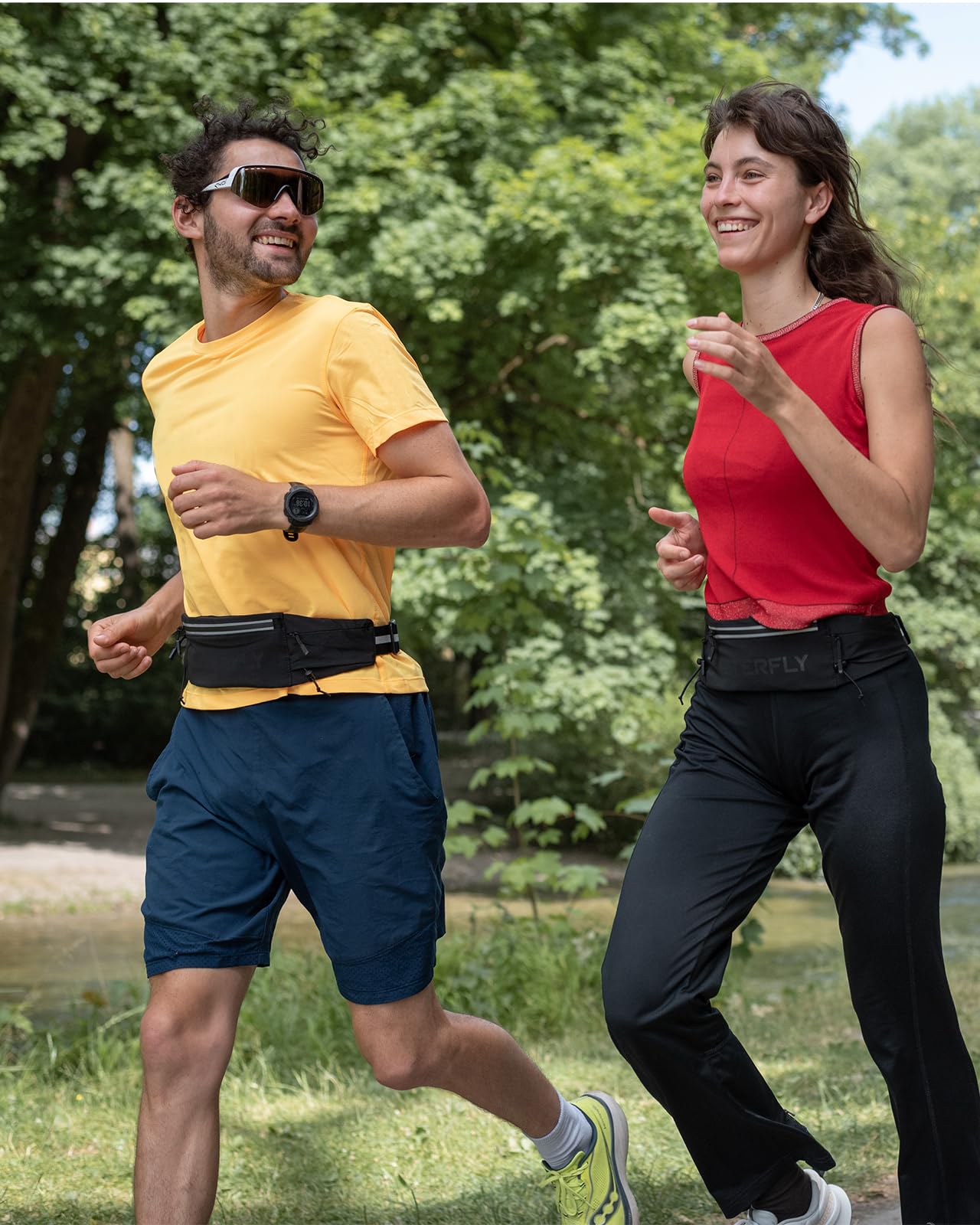 WATERFLY Marsupio da corsa: marsupio traspirante a 3 tasche per uomo e donna, per allenamento, fitness, supporto per telefono adatto a tutti i telefoni, per maratona, jogging, corsa, con clip per