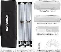 Vista 4 de OASISHOME Pop-up Gazebo Canopy Tent 10'x20' with 6 Removable Sidewalls, Windows, Stakes, Ropes, Carry Bag,Suitable for Patio, Outdoor, Wedding