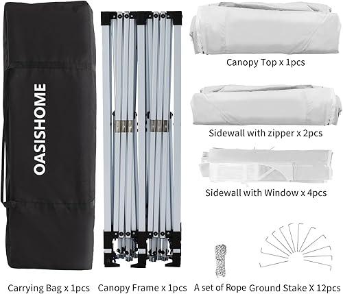 Miniatura 4 de OASISHOME Tienda de campaña desplegable de 10 x 20 pies con 6 paredes laterales extraíbles, ventanas, estacas, cuerdas, bolsa de transporte,