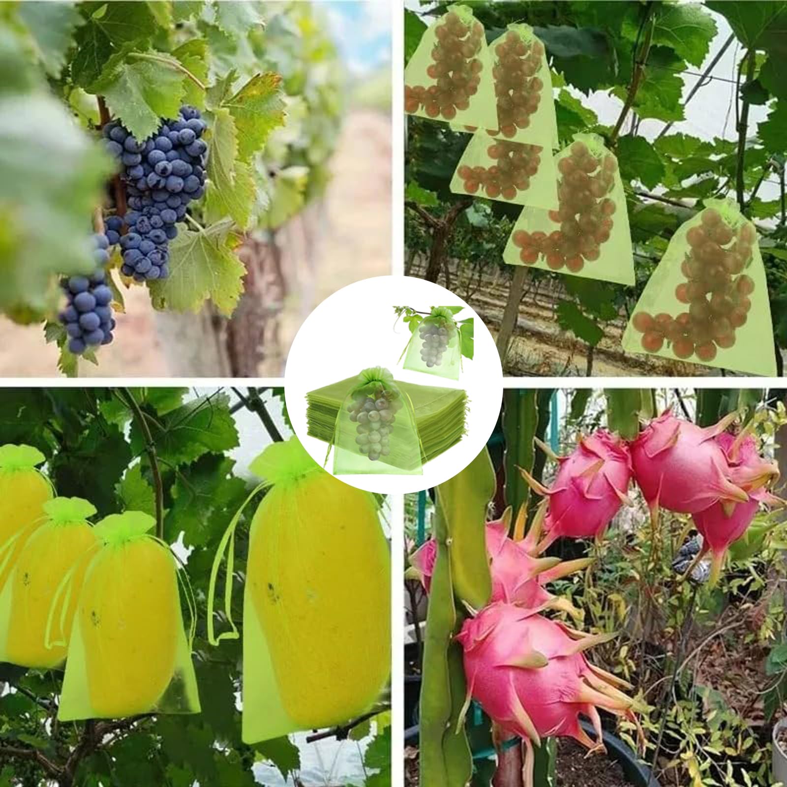 Xusxes100 Piezas Bolsa de Protección de Frutas de Red (20 x 30 cm) | Malla de Protección para Uvas, Bolsas para Uvas y Frutas con Cordón, Bolsas Protectoras contra Avispas, Pájaros e Insectos