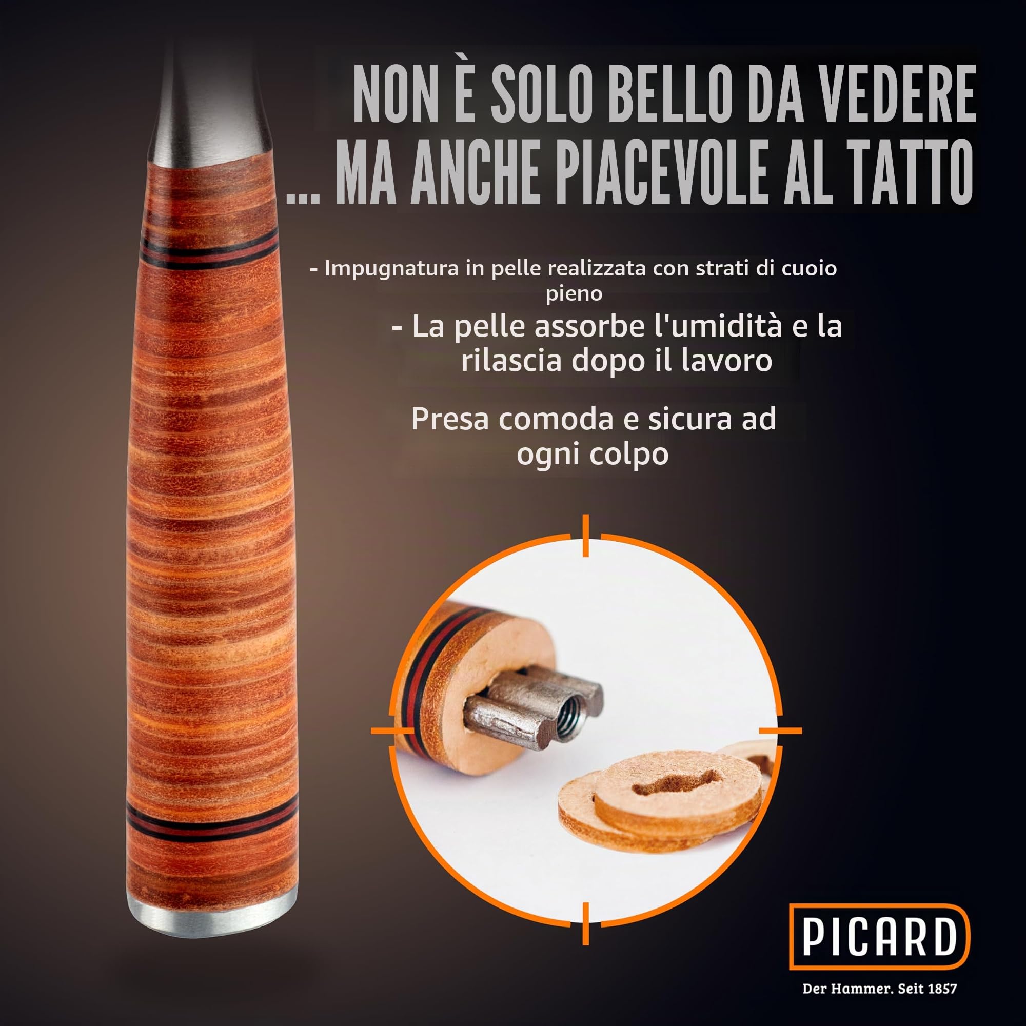 PICARD Martello da carpentiere, superficie scanalata , n. 790 + Pied-de-biche BlackGiant® + Adesivo | Martello da carpentiere professionale 800 g | Magnete porta chiodi | Martello