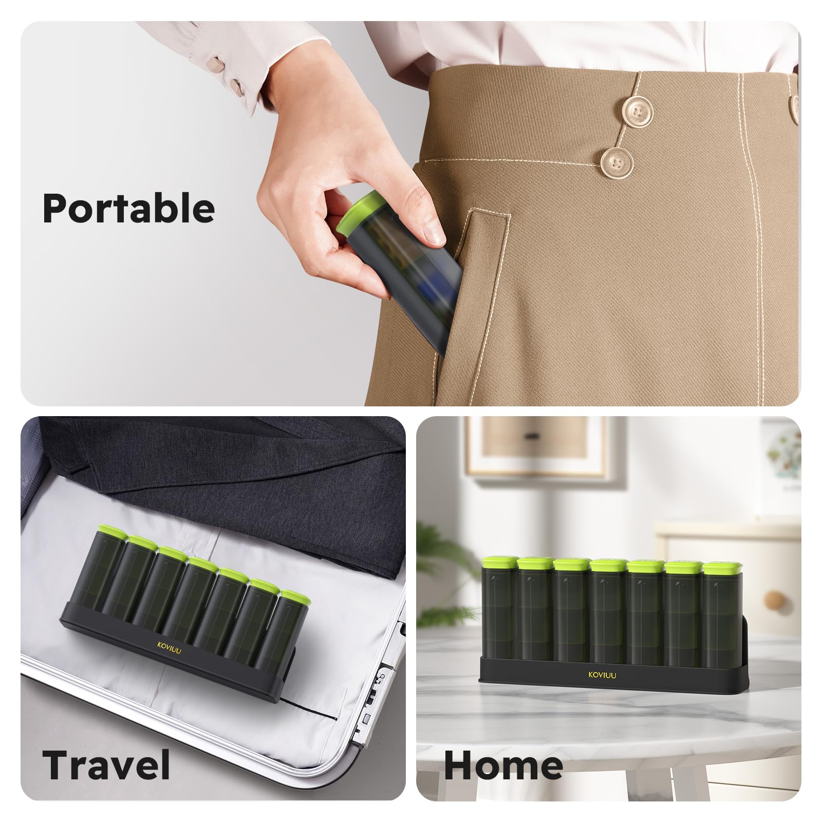 KOVIUU Pilulier hebdomadaire 3 fois par jour, amovible, 7 jours, grand pilulier quotidien pour 3 fois, pilulier de voyage, distributeur de médicaments hebdomadaires pour supplément de vitamines, vert