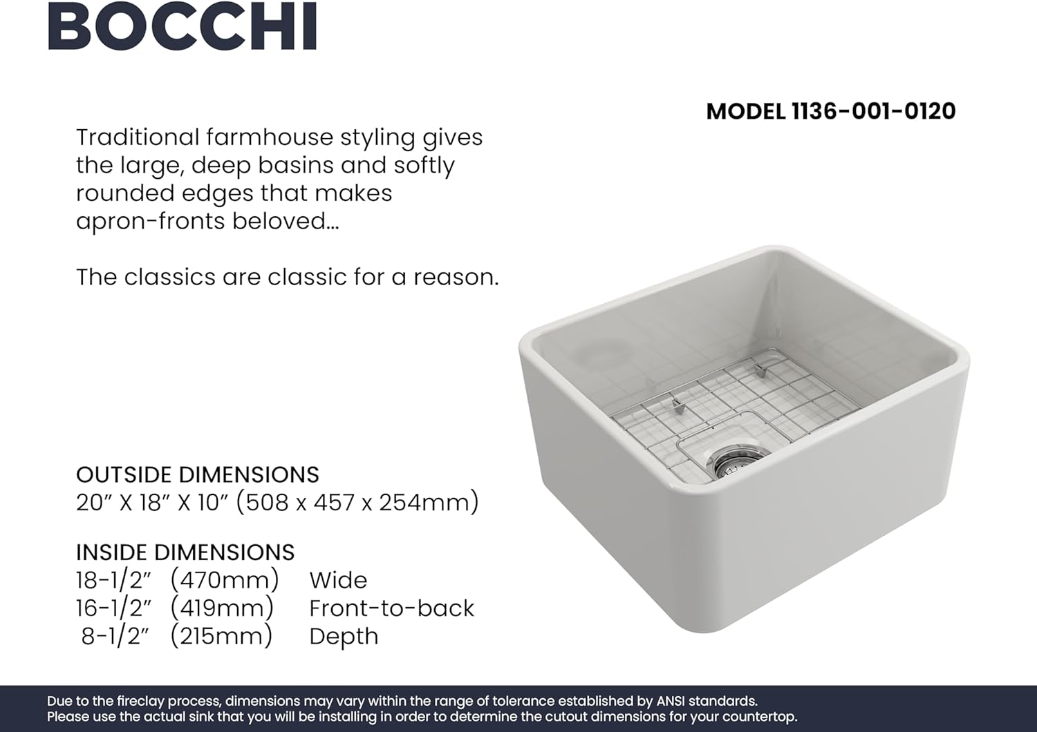 20'' White Fireclay Farmhouse Apron Kitchen Sink