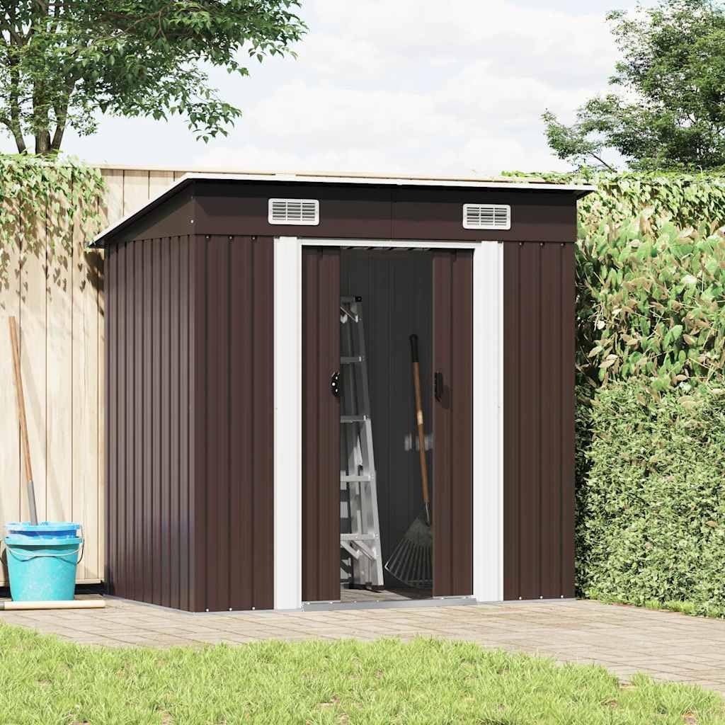 Geräteschuppen Gartenhaus Garten Schuppen Metallgerätehaus Wetterfester Gerätehaus Gartenschuppen für Fahrrad & Gartengeräte Braun 194x121x181 cm Stahl