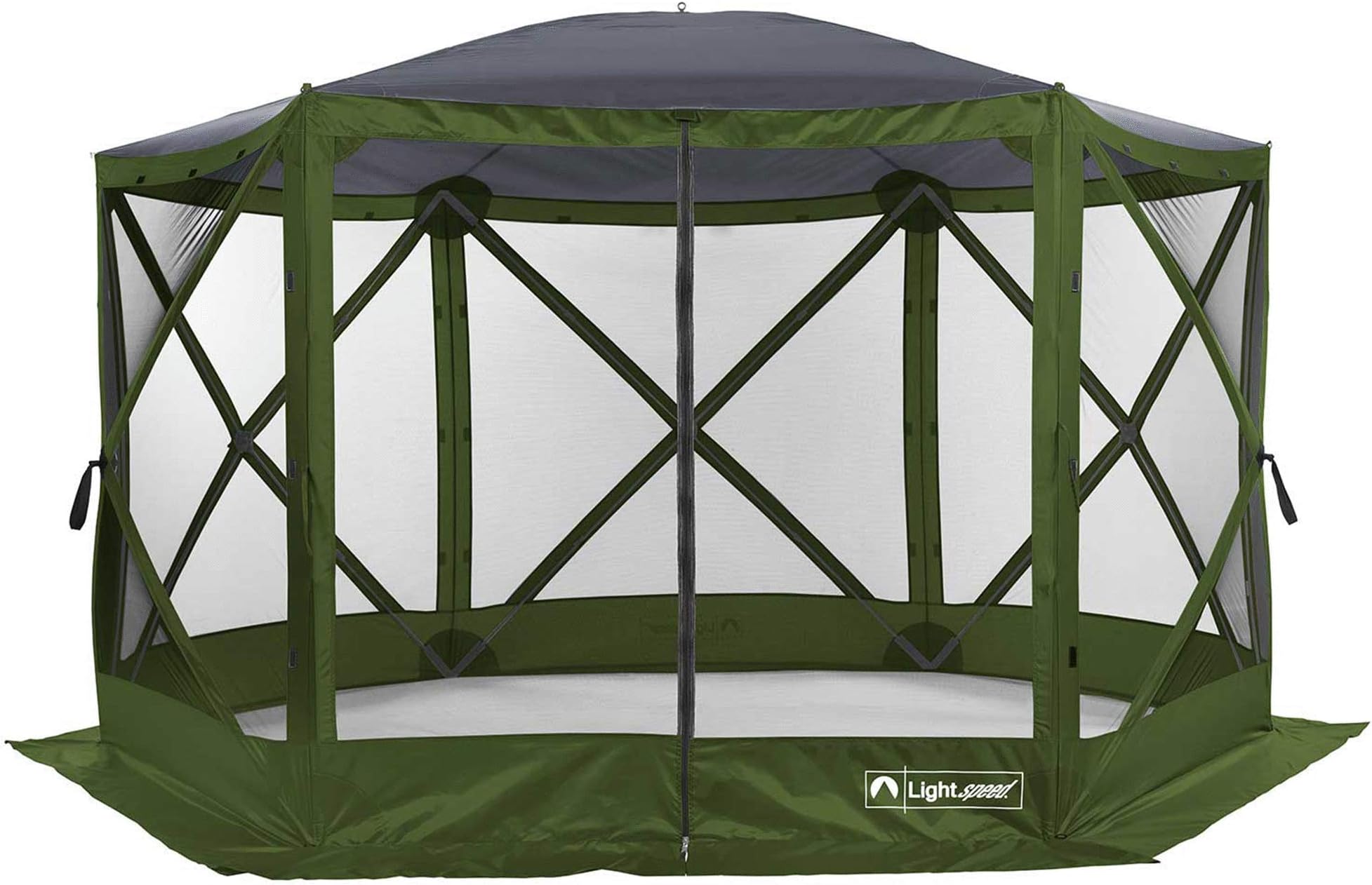Lightspeed Outdoors Pop Up 6- Sided Screen Shelter 11.8’ x 11.8’| Quick Setup 8 Person Pack N Go Gazebo (Green - No Side Wall)