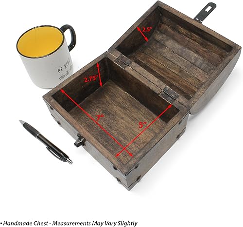 Miniatura 4 de Nautical Cove Cofre del tesoro de madera con cerradura y llave de joyería antigua (grande de 8 x 6 x 6 pulgadas), caja decorativa, madera pirata,