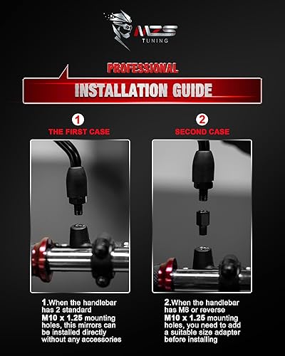 Miniatura 6 de MZS Espejos de motocicleta, espejo lateral retrovisor de 0.394 in, manillar ajustable de 360°, compatible con Z125 Z400 Z650 Z750 Z800 Z900 Z1000