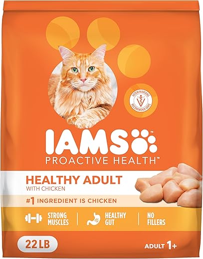 IAMS PROACTIVE HEALTH Adult Healthy Dry Cat Food with Chicken Cat Kibble, 22 lb. Bag