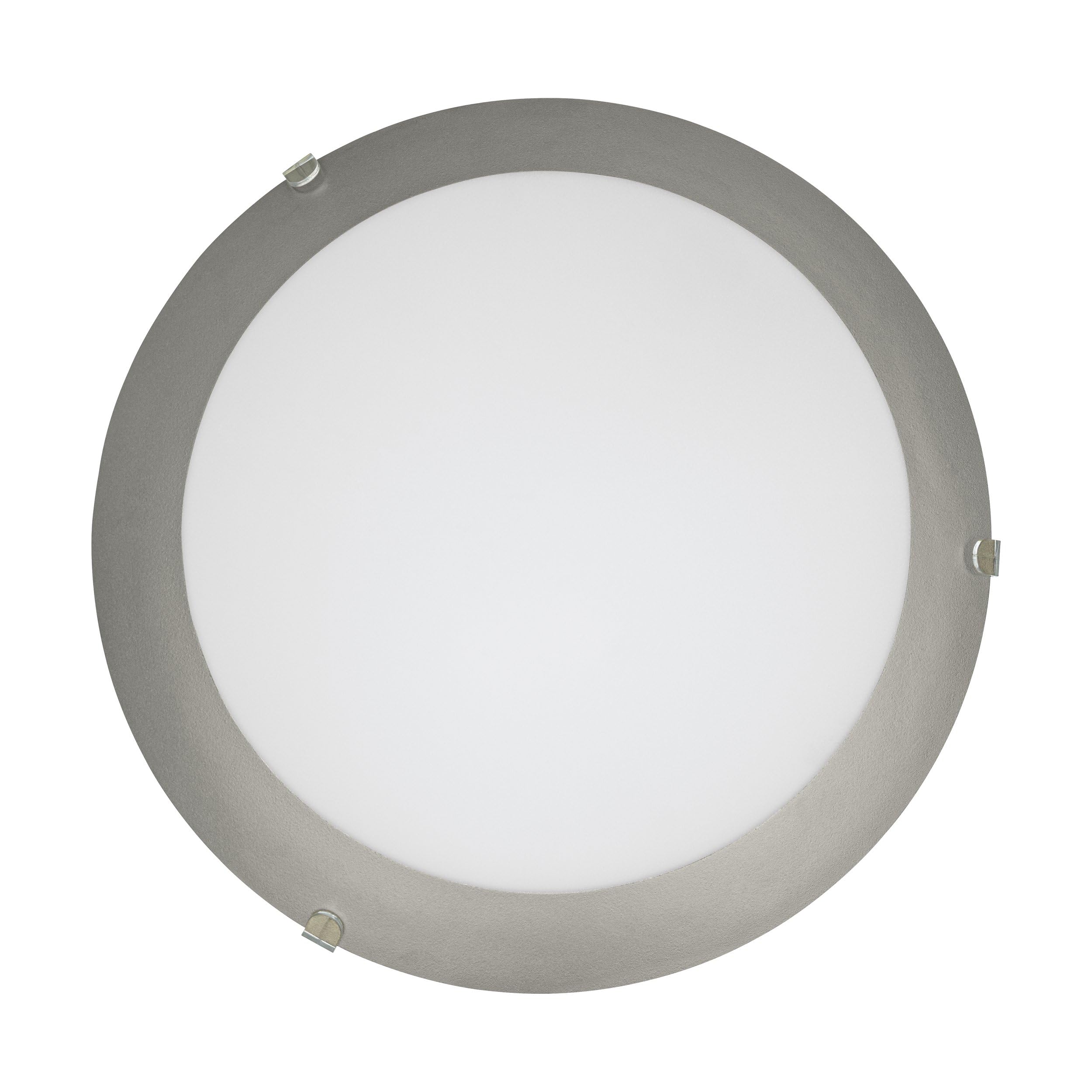 Eglo Mars 1 Plafón de techo de 1 foco, lámpara de pared y de techo de acero y cristal blanco satinado con borde plateado, casquillo E27