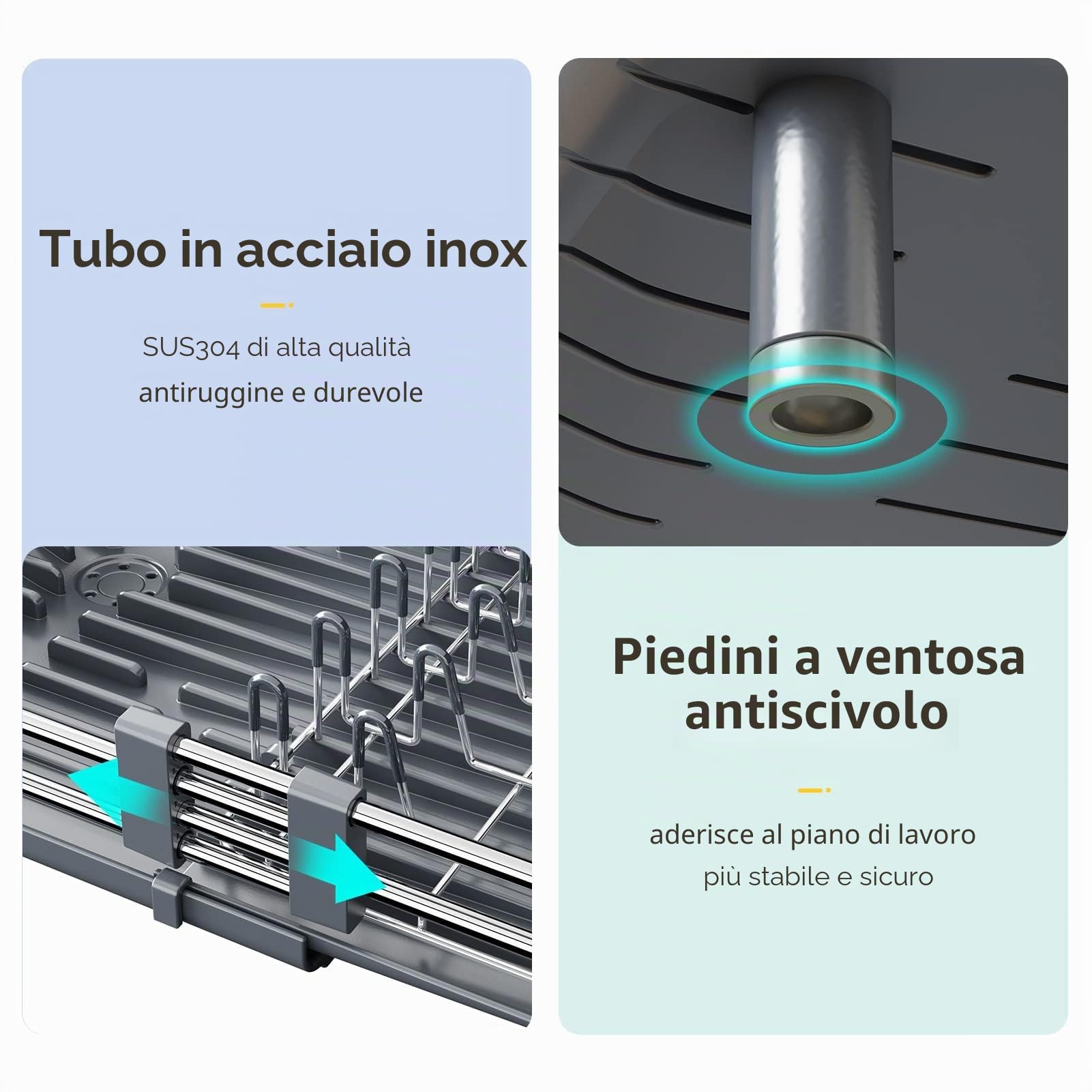 SAYZH Scolapiatti, Scolapiatti da Appoggio, Scolapiatti Salvaspazio Espandibile Di Grande Capacità in Acciaio Inossidabile con Porta Utensili Porta Tazze per Bancone Della Cucina (Grigio)
