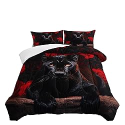 Black Panther Comforter Set Leopard Bdeeing Set Twin Size Bed in a Bag 3D Black Cheetah Bedding Set Safari Animal Bedding Sets 3 Pcs Animals Bed Set Soft Microfiber 1 Comforter with 2 Pillowcases