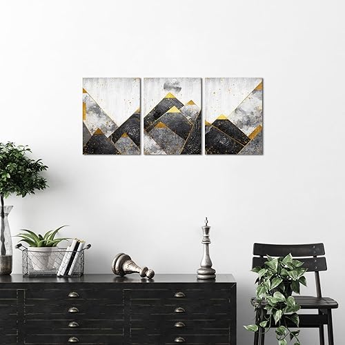 Miniatura 2 de Biuteawal Lienzo abstracto para pared, pintura de paisaje de montaña de oro negro, pintura para dormitorio, decoración de sol, arte de pared