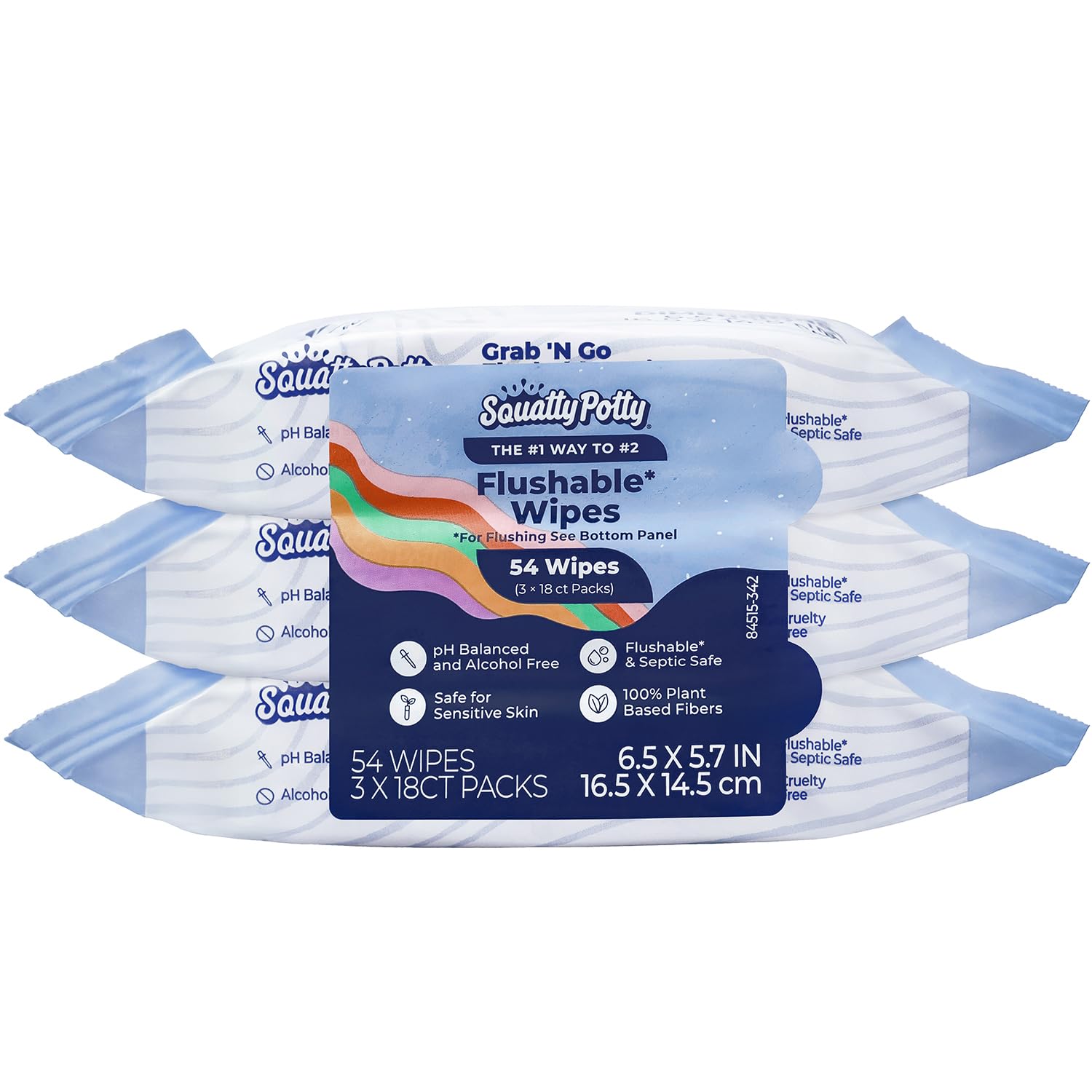 Squatty Potty Flushable Wipes for Travel or On the Go - 3 Pack (54 Total Wipes) - 99% Water & Plant-Based - Green Tea, Cucumber & Aloe Spa Scent - pH Balanced - Septic Safe Adult Wet Wipes, 18 Count (Pack of 3)
