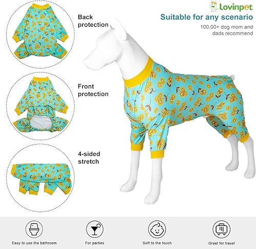 Miniatura 2 de LovinPet Pitbull - Pijama para perros grandes, alivio de la ansiedad de mascotas, protección solar, tela elástica cómoda, estampado de flores de