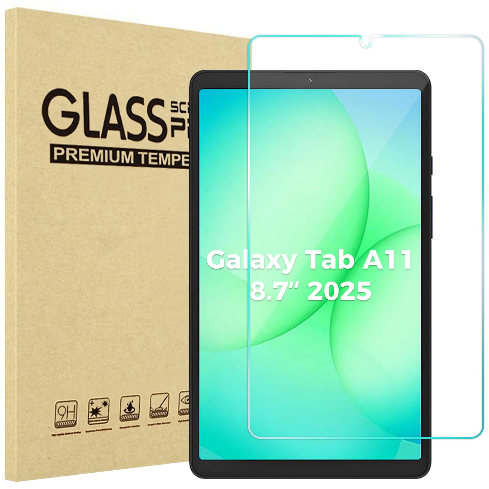 ProCase [1 Pack] Screen Protector for Galaxy Tab A11 / A9 8.7 Inch 2025/2023 Release, 9H Hardness Tempered Glass HD Clear Screen Film Guard for 8.7" Galaxy Tab A11/A9 SM-X130/X135/X110/X115/X117