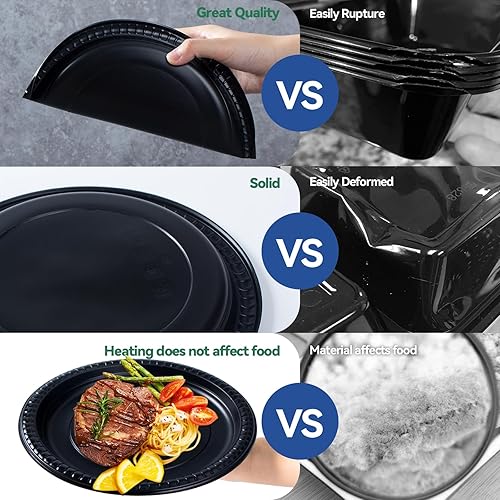 Miniatura 4 de EKOSAVOR Platos de plástico, 9 pulgadas, paquete de 150 platos desechables duraderos, resistentes, aptos para microondas, perfectos para eventos,