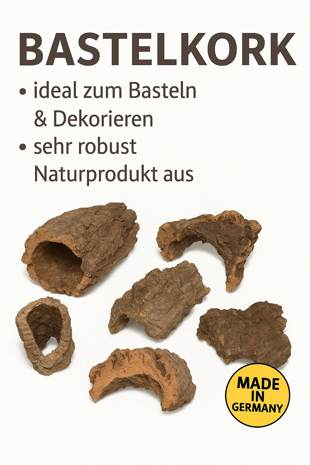Bastelkork 500g – Natur Korkrinde & Korkröhren, ca. 7 Stücke, Basteln, Dekoration & Terrarium Zubehör