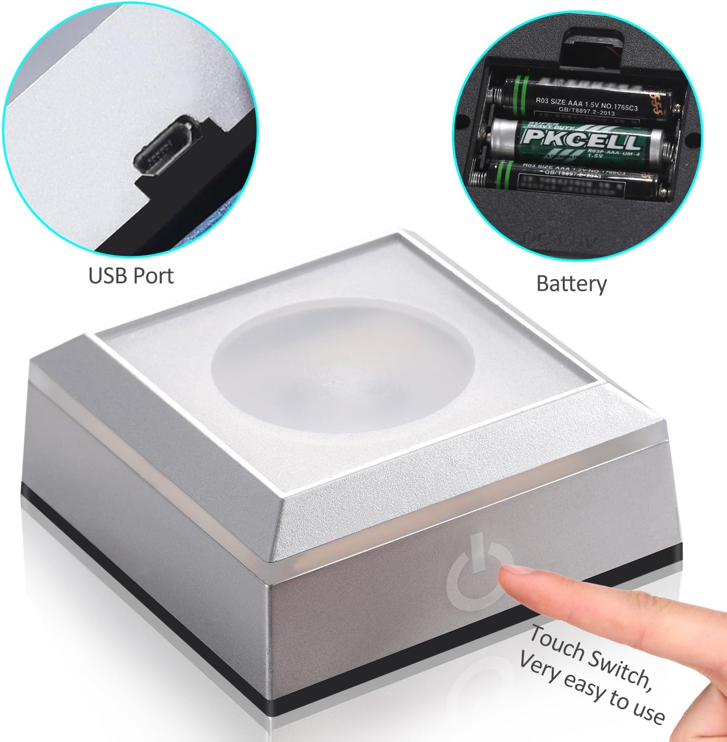 ERWEI LED Light Base Spherical Recess Show Crystal Ball Stand for 3D Laser Crystal Glass Art with Sensitive Touch Switch Display Base Show Decor