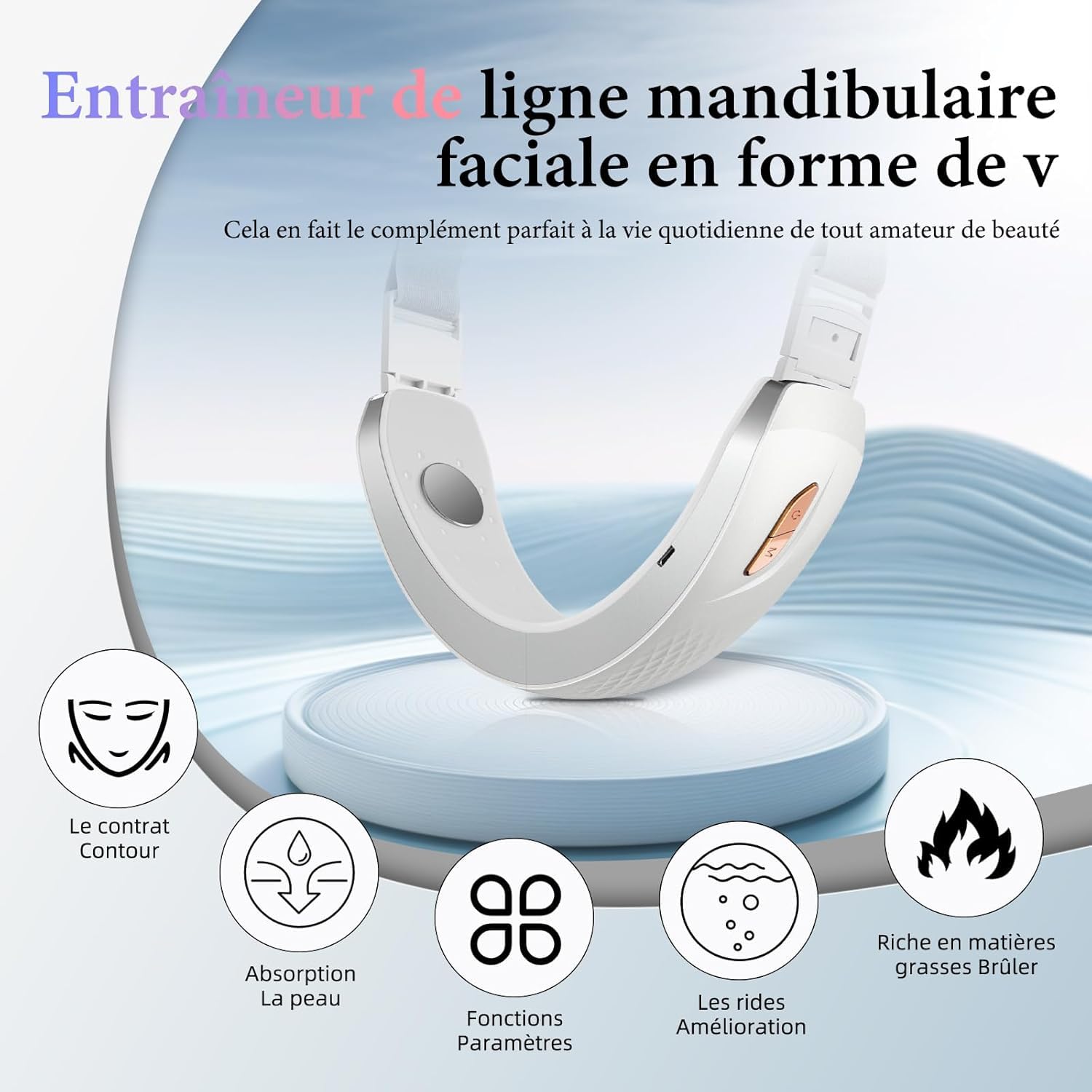 Aparato de elevación facial, EMS masaje facial, 6 modos V-Face Shaping Masajeador eléctrico, masaje facial con luz roja y azul con mando a distancia
