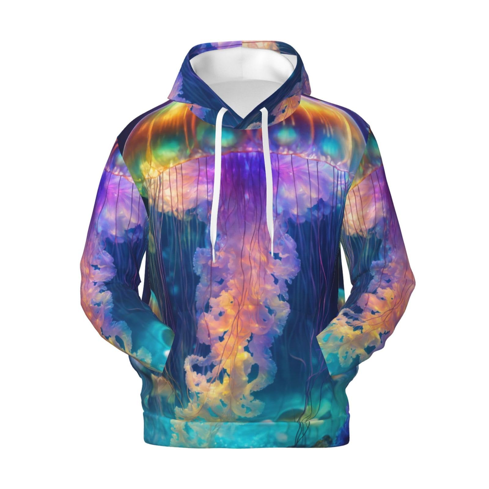 Męska bluza z kapturem z nadrukiem oceanu meduzy, casualowa grafika z nadrukiem bluzy z kapturem z kieszenią