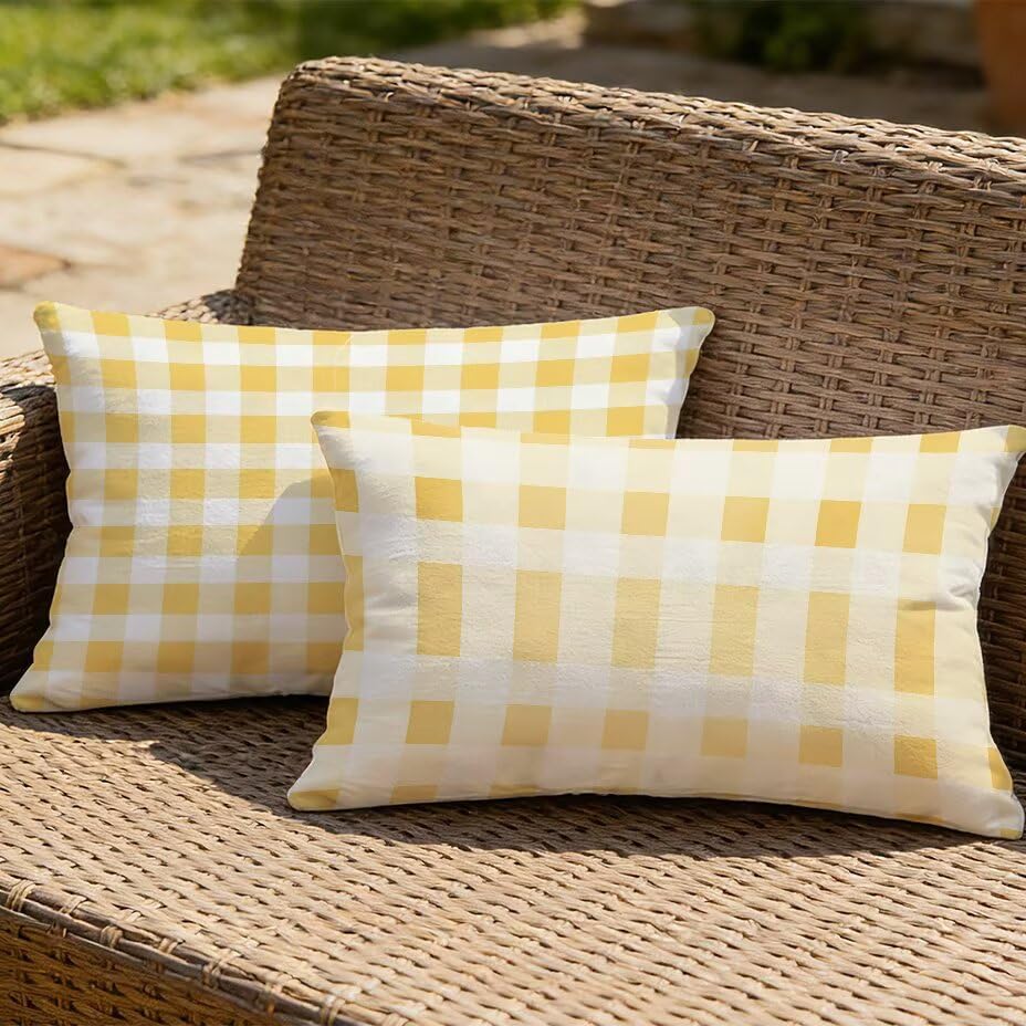 Housse de coussin extérieur 40x70 imperméable jaune pour coussin lombaire - 2