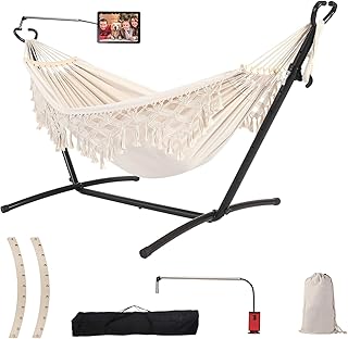 Leize Double Hammock with Stand Portable Hammock Stand Heavy Duty Steel Outdoor Patio Yard Beach Indoor with Carrying Case