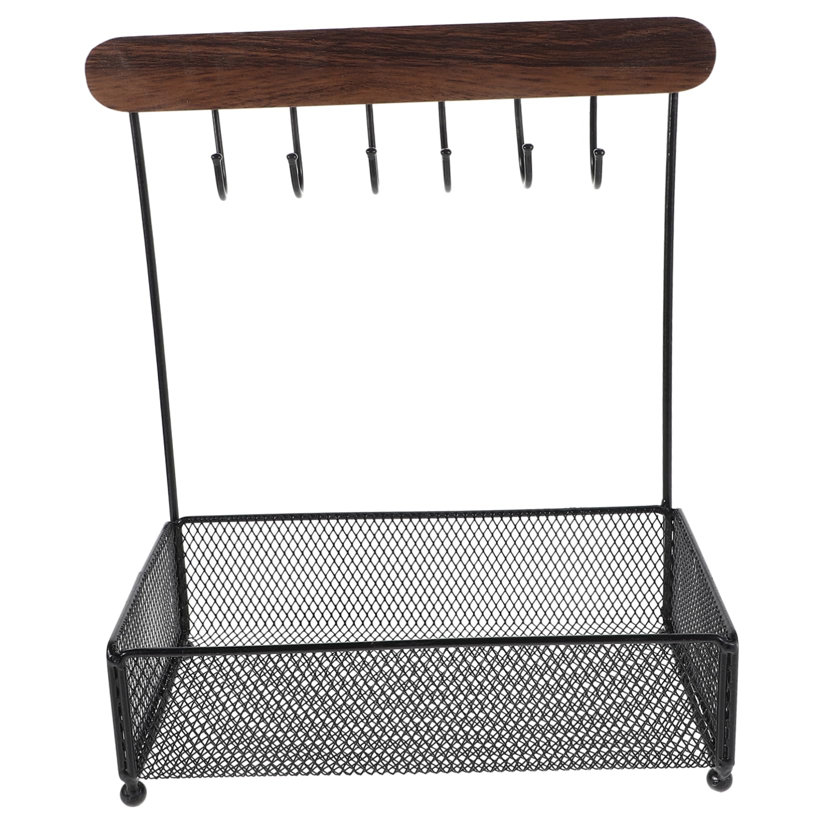 Schmuckständer aus Eisen und Holz mit Haken, Schwarz