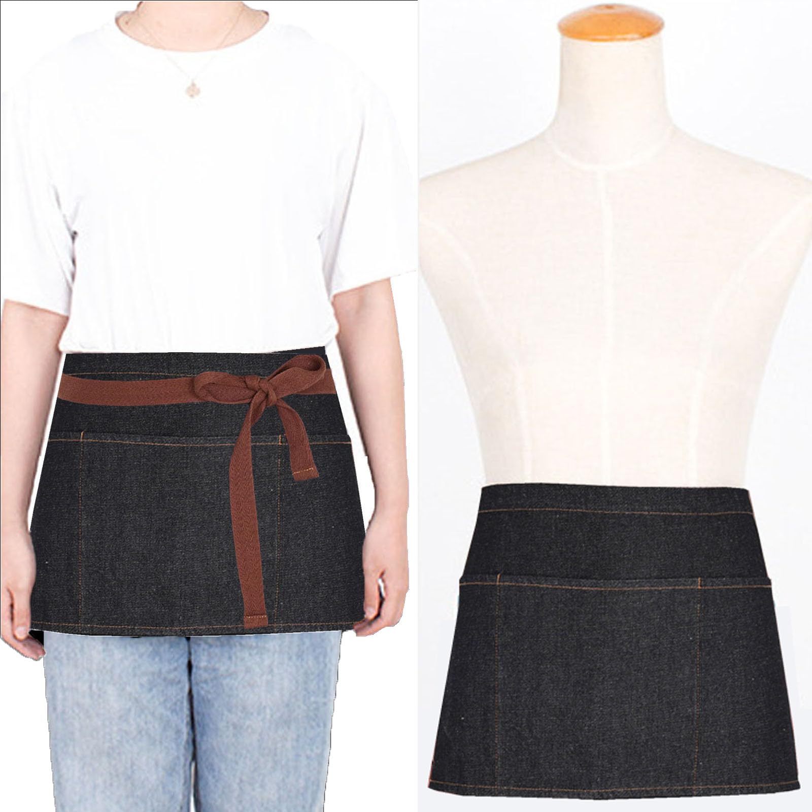 Oaygat Waist Apron Black Waiter Waitress Aprons Baking Apron Waist Aprons Cooking Apron for Bistro Restaurant Hotel Cafe Chef Waiter Cleaning Painting Gardening - Image 2