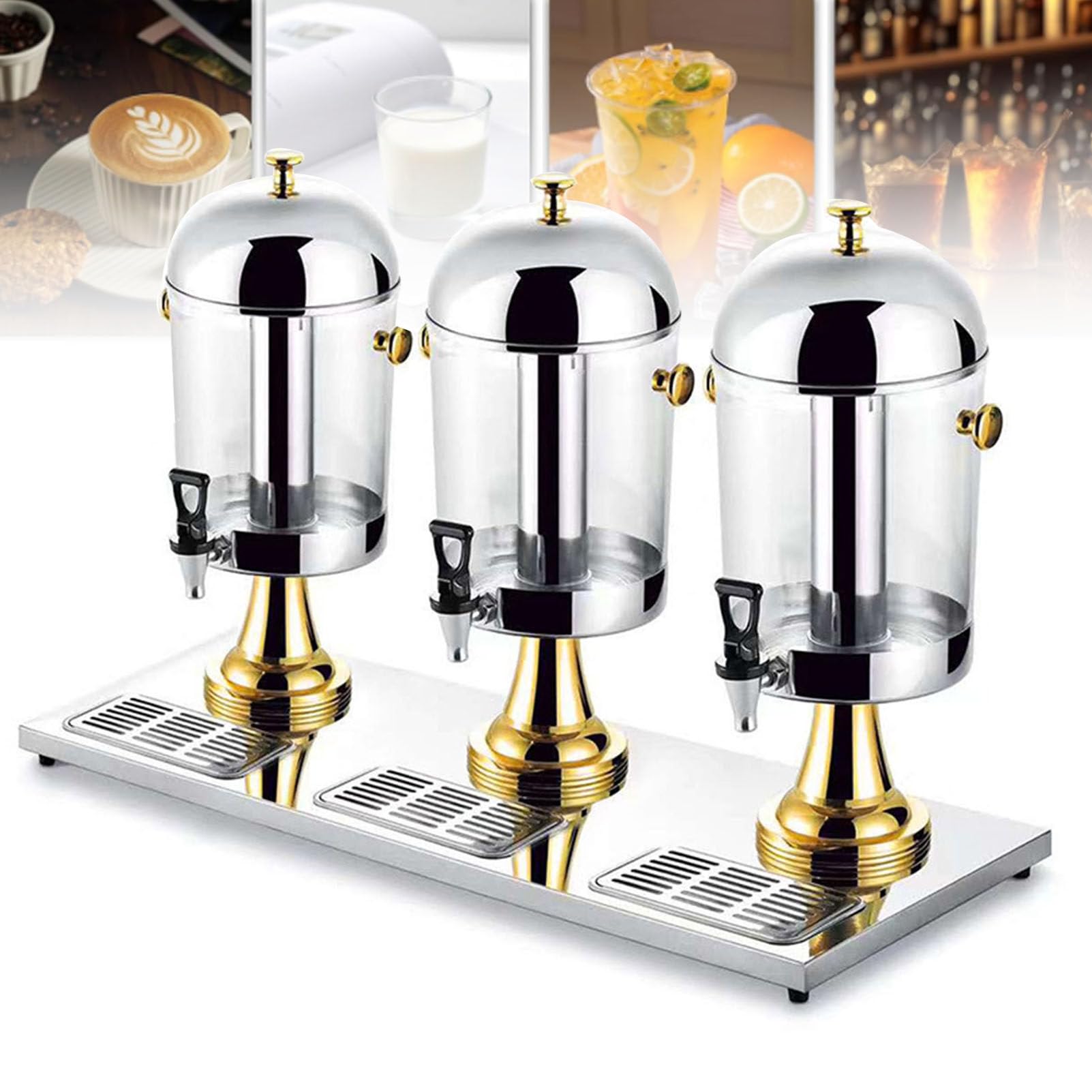 MYUYEE Stainless Steel Drink Dispenser, For Bars, Hotels - Cold Hot Juice Dispenser Ideal For Breakfast Buffet, With Clear Glass Beverage Dispenser (Gold)