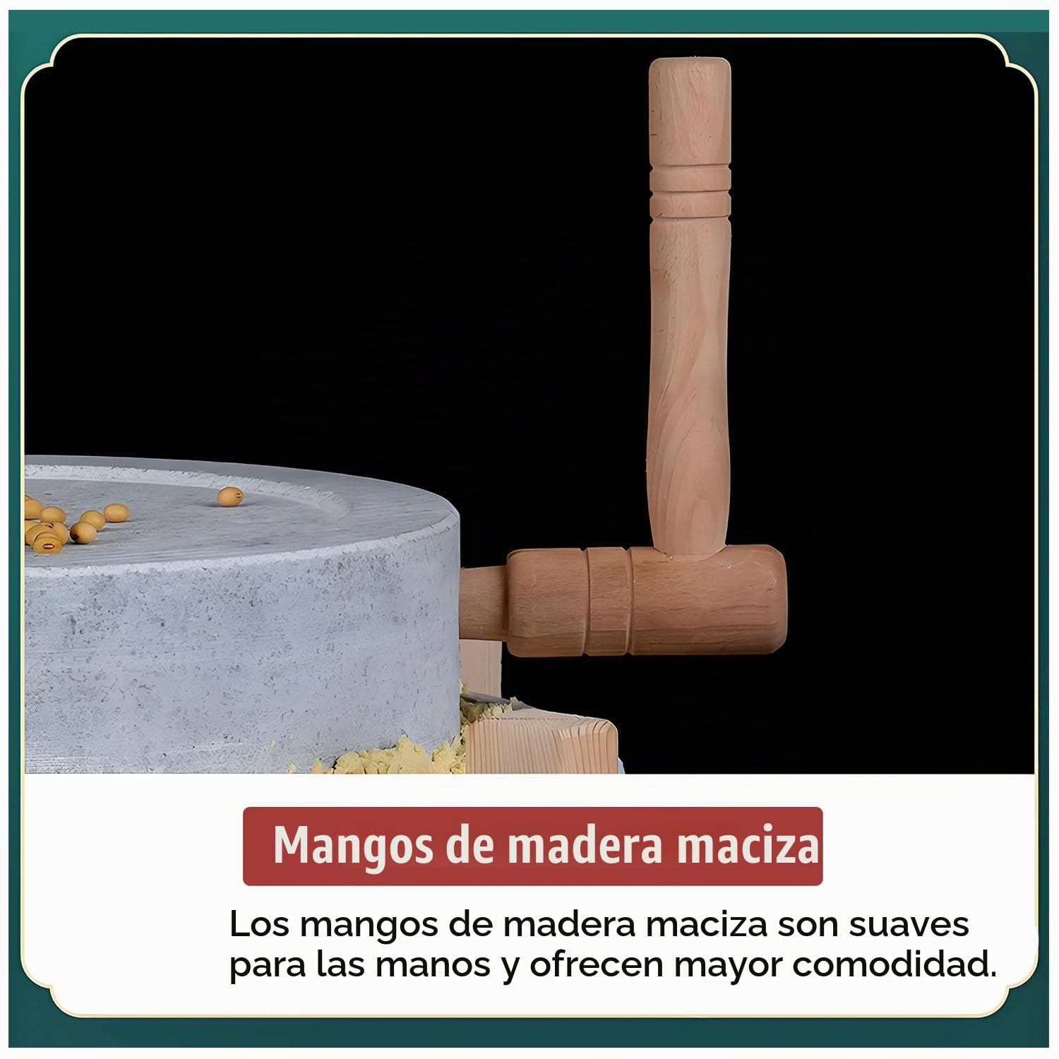 Molinillo de cereales manual, para el hogar con soporte de madera, molinillo húmedo y seco con manivela manual, picadora de especias, molinillo de café, para cereales, granos y cebada (tamaño:35cm)