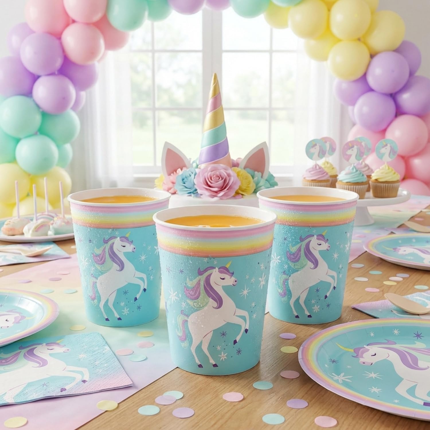 Fun Express 4 1/2" 16 oz. Unicorn Party Reusable Plastic Favor Cups - 8 Count
