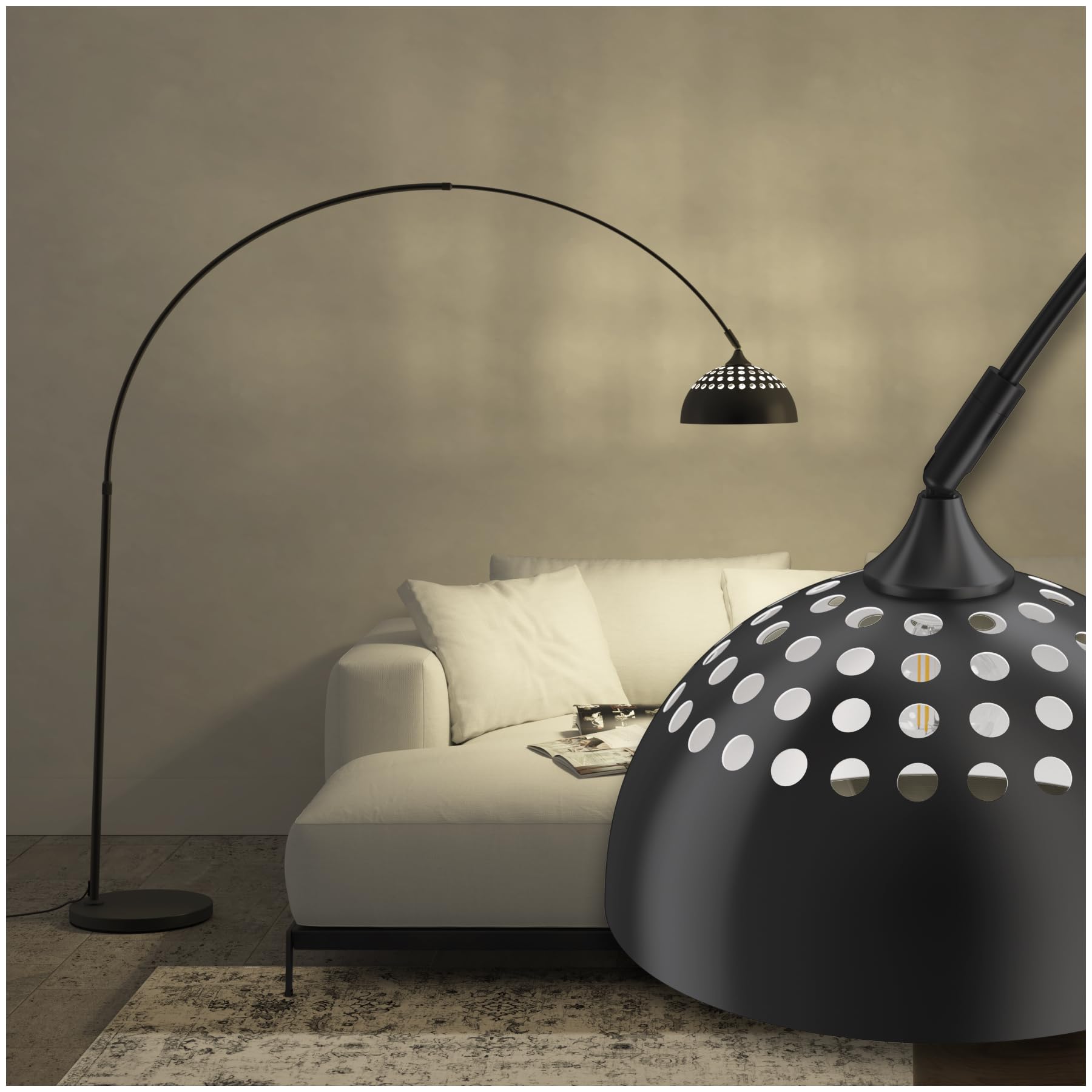 tectake® Bogenleuchte, Bogenlampe, Stehlampe Wohnzimmer, Esszimmerlampe modern, Schirmlampe hängend, Retro Vintage Optik, Lampe Esszimmer, Standleuchte, Standlampe - schwarz