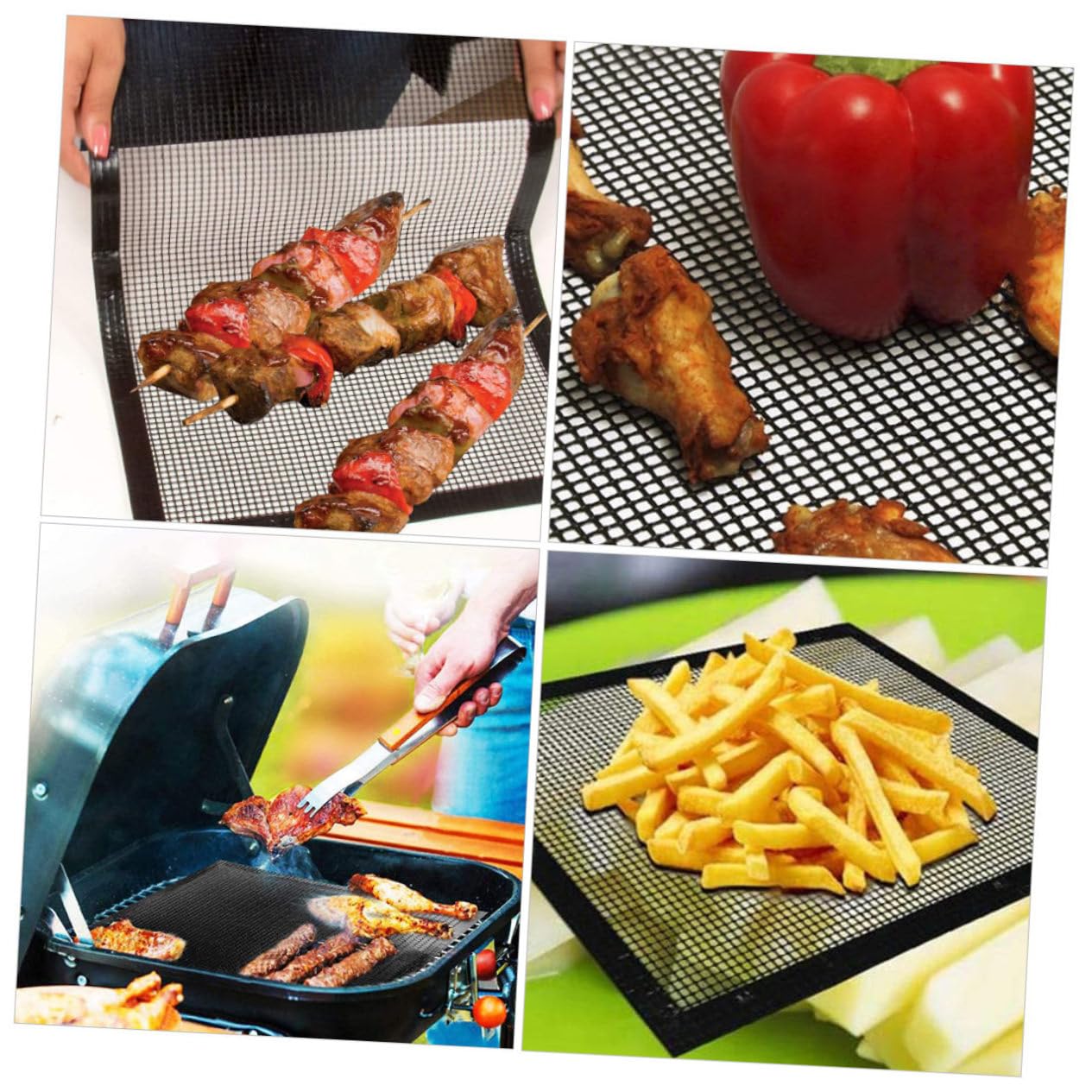 TOYANDONA 2 Piezas Rejilla de Malla a la Parrilla Cesta transatlántico Neto Esterilla Barbacoa Reutilizable Parrillas Estera de Rejilla de Barbacoa Estera para Hornear Fibra de Vidrio Black