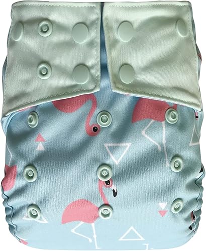 Funda de pañales reutilizable carcasa impermeable para pañales de tela preplegados para bebés, planos, ajustados o insertos (flamenco)