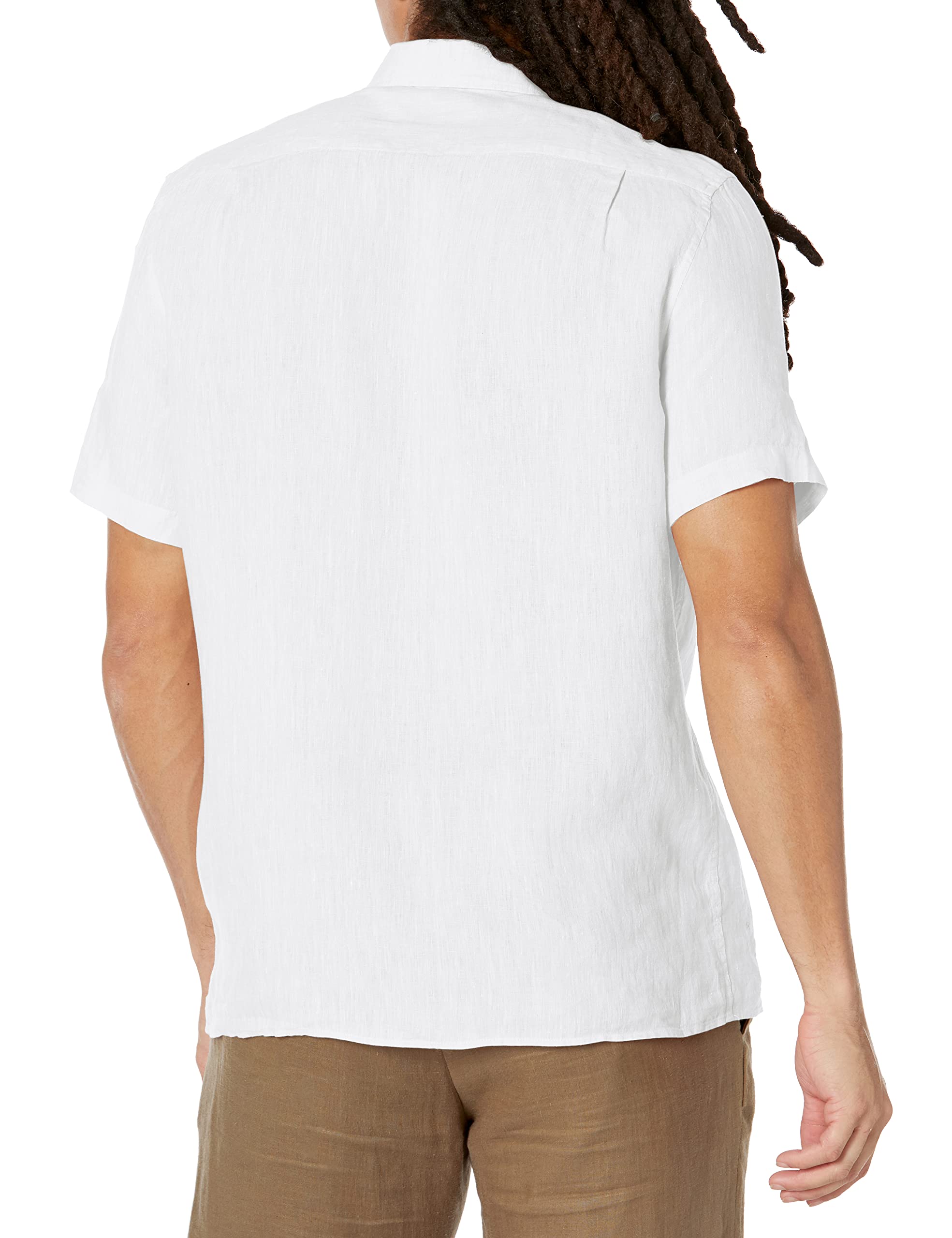 Lacoste Contemporary Collections - Camisa de lino de manga corta con botones y bolsillo frontal para hombre
