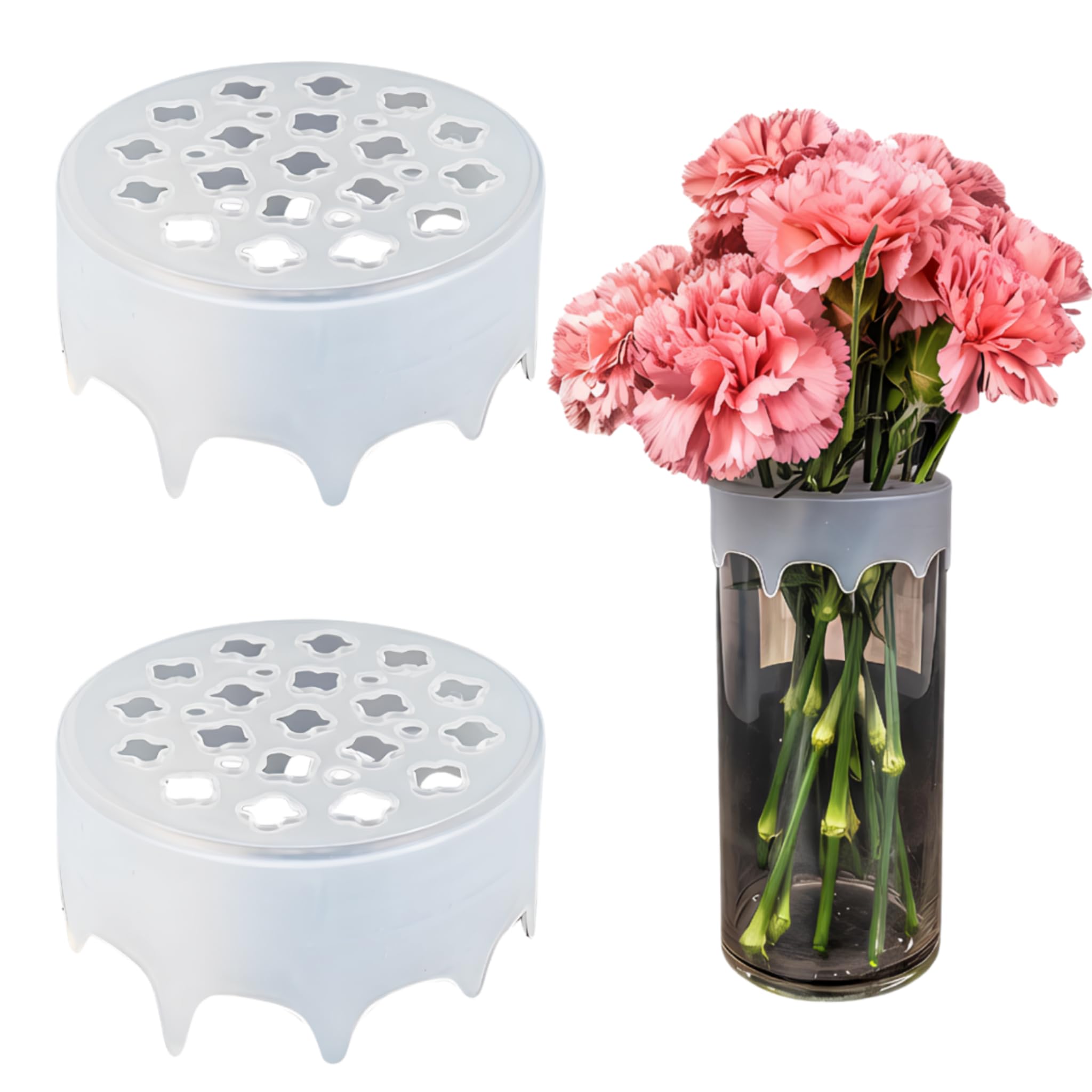 2 Pack Reusable Silicone Flower Arranger Grid, Transparent Floral Frog for Vase, Flexible Flower Arranging Tool for Ikebana & Bouquet Holder, Stretchable Vase Buddy Insert for Home Decor