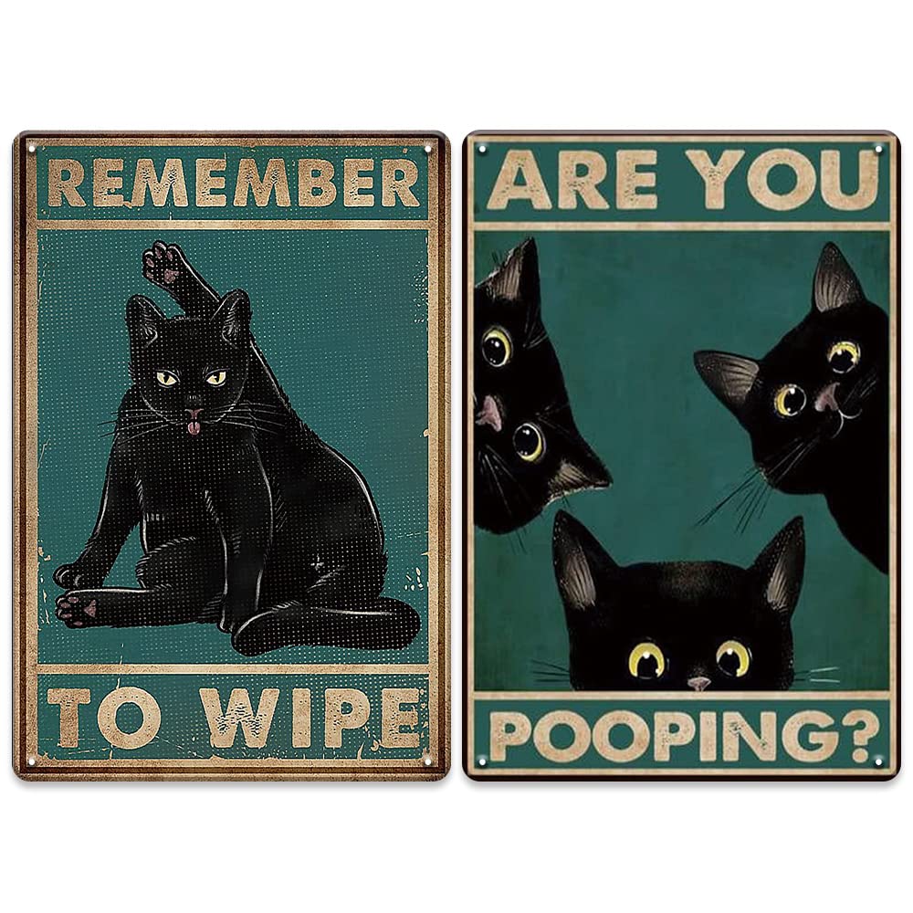 Funny Bathroom Decor Metal Signs Black Cat Decor, Cat Bathroom Decor Vintage Bathroom signs Bathroom Wall Decor, 12x8 Inches Retro Funny Bathroom Signs Cat Bathroom Accessories for Home, Bathroom,