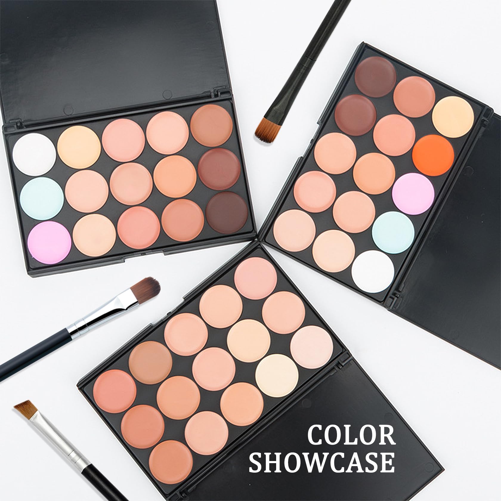 Concealer-Palette, 3-teilig, 15 Farben, mit Pinseln, wasserfeste Farbkorrekturpalette, Concealer-Palette mit vollständiger Abdeckung, Creme