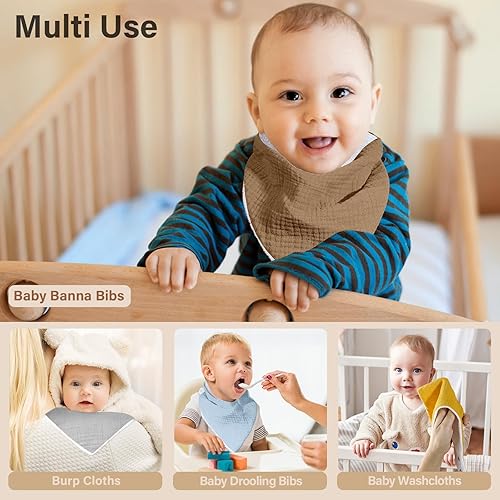 Miniatura 6 de Baberos de muselina para bebé, suaves y triangulares, baberos para bebé, niño y niña, babero de colores sólidos para babear la dentición