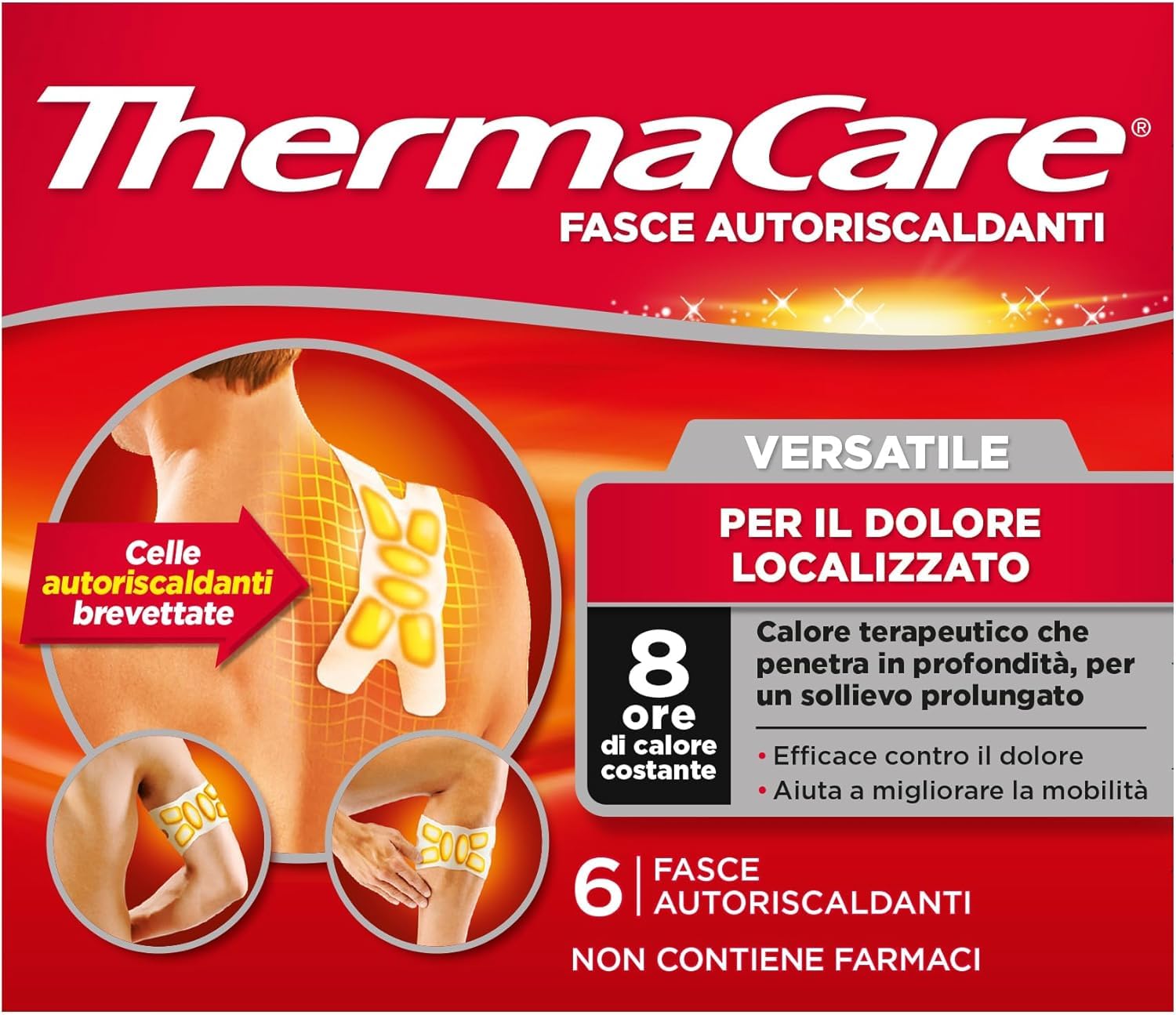 ThermaCare Versatile Fasce Autoriscaldanti a Calore Terapeutico per Dolore Localizzato, 8 Ore Calore Costante, 6 Fasce Monouso