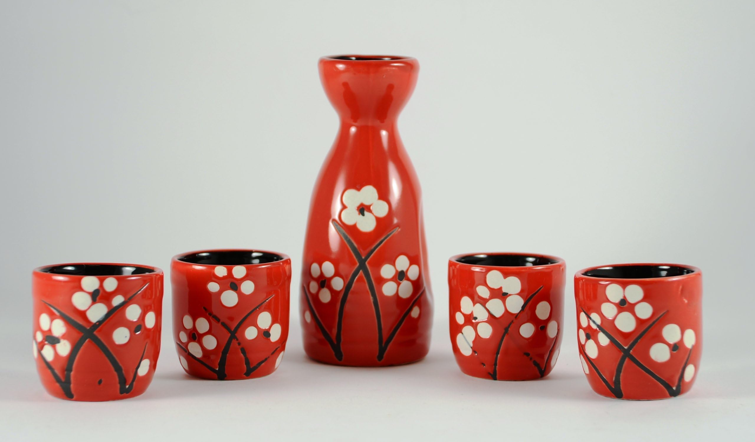 5 Peice Cherry Blossom Sake Set (Red)