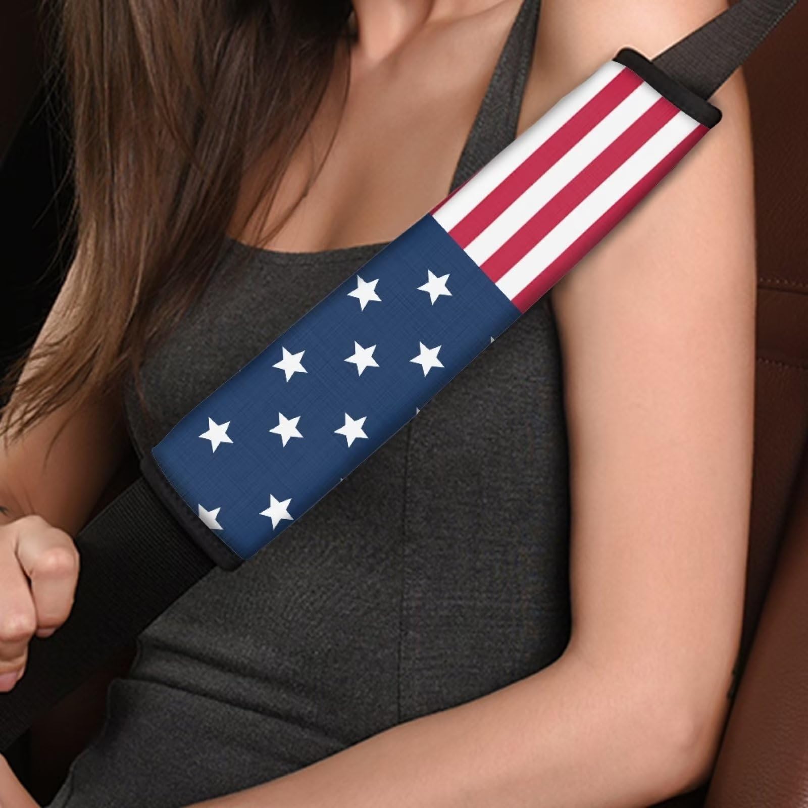 Sellikakes American Flag 2PCS Car Seat Belt Cover, Safety Seatbelt Shoulder Strap Covers,Soft Harness Pad Protect Your Neck and Shoulder Compatible